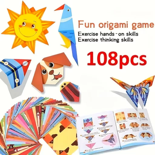 108 db-os kreatív origami papírhajtogatás készlet, 54 origami mintával, lépésről lépésre útmutatóval