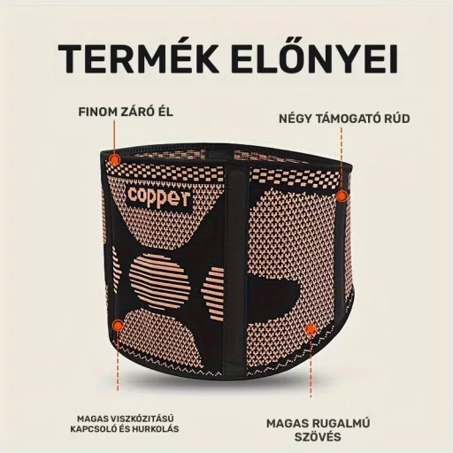 Réz deréktámasz öv, állítható kompressziós hátmerevítő, légáteresztő M méret, derékbőség 74,93–91,44 cm
