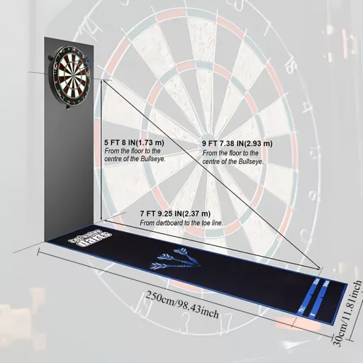 Professzionális darts szőnyeg acélhegyű és puhahegyű dartsokhoz, dobóvonal-jelölésekkel, poliészter szál