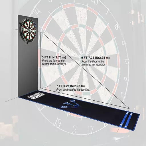 Professzionális darts szőnyeg acélhegyű és puhahegyű dartsokhoz, dobóvonal-jelölésekkel, poliészter szál