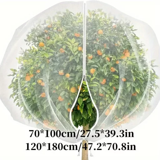 PE gyümölcsfa védőháló 120 × 180 cm, cipzárral és húzózsinórral, madár- és kártevő ellen
