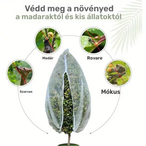PE gyümölcsfa védőháló 120 × 180 cm, cipzárral és húzózsinórral, madár- és kártevő ellen