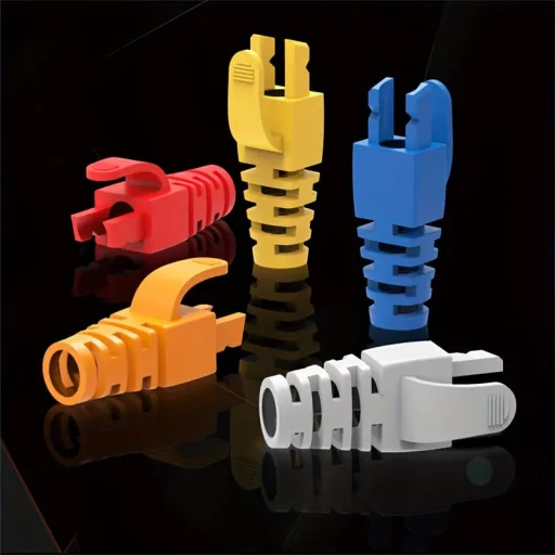 100 db RJ45 Ethernet kábel feszültségmentesítő csizma, PVC, színkódolt, vegyes szín 100 db, vegyes szín
