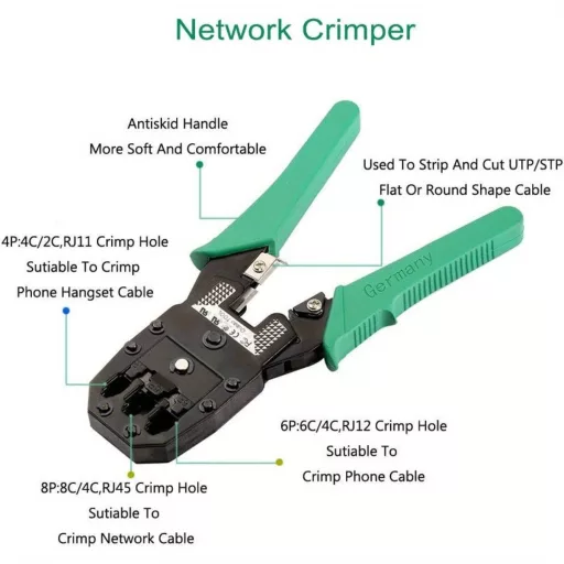 Professzionális RJ45 Cat5/Cat6 hálózati krimpelő fogó 4P/6P/8P, vágó és szálcsupaszító funkcióval