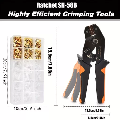 Ratchet SN-58-B krimpelő szett, 0,25–1,5 mm² csatlakozókhoz, 300 hüvely + 300 tekercs, férfi-női kapocs
