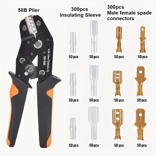 Ratchet SN-58-B krimpelő szett, 0,25–1,5 mm² csatlakozókhoz, 300 hüvely + 300 tekercs, férfi-női kapocs