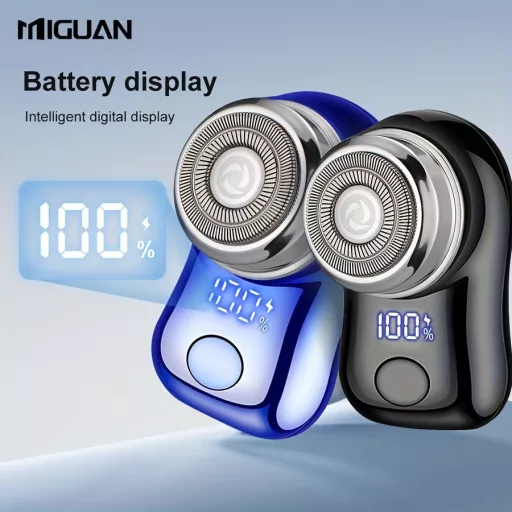 MIGUAN férfi elektromos borotva USB töltéssel, digitális kijelzővel, 3 sebességfokozattal, 3 fejjel Kék