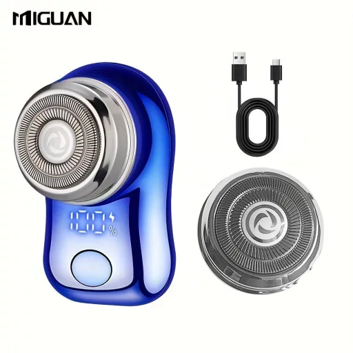 MIGUAN férfi elektromos borotva USB töltéssel, digitális kijelzővel, 3 sebességfokozattal, 3 fejjel Kék