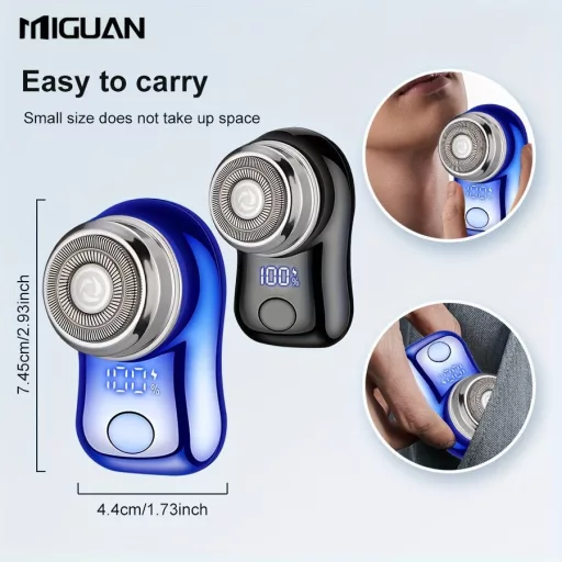 MIGUAN férfi elektromos borotva USB töltéssel, digitális kijelzővel, 3 sebességfokozattal, 3 fejjel Fekete