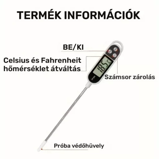 Elektronikus digitális ételhőmérő / tejhőmérő Piros