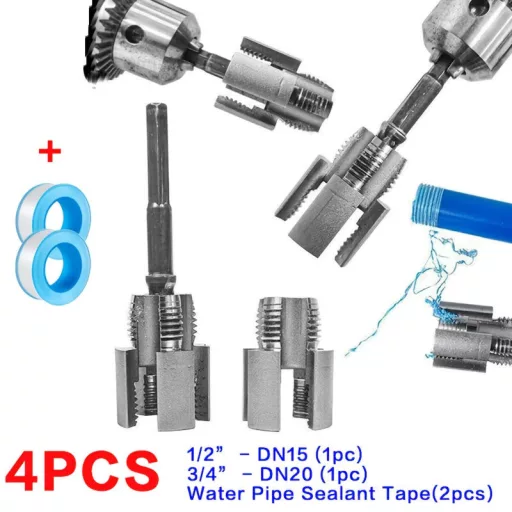 4 db PPR cső menetesző eszköz készlet tömítőszalaggal, DN15 + DN20, PPR és PVC csövekhez