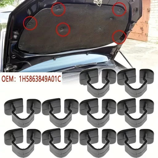 10 db autó motorháztető szigetelés rögzítő csipesz szegecs VW, SEAT, Skoda modellekhez, PVC Fekete, 10 db