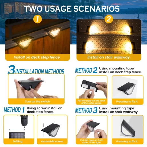 6 db 24 LED-es napelemes lépcsőlámpa Meleg fény