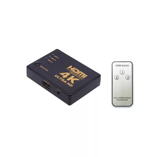 HDMI kapcsoló távirányítóval, 4K UHD, 3 bemenet 1 kimenet - HDMI Switch Splitter
