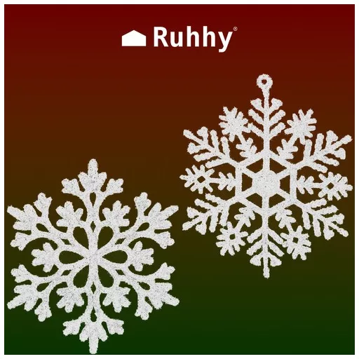 Karácsonyi gömbdíszek - hópelyhek, 12 darab, Ruhhy 22516