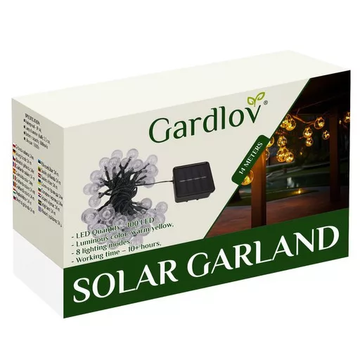 Napelemes fényfüzér 12m IP65 Gardlov 24010
