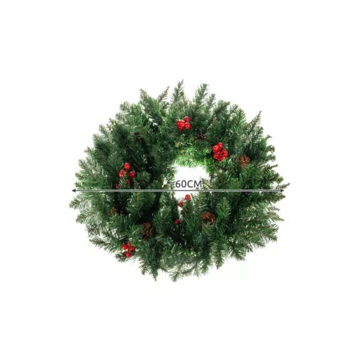 Karácsonyi díszajtókoszorú díszítő ornamentális 60cm vastag XXL